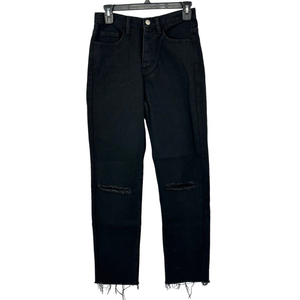 Princess Polly Jeans Womens 4 Black Denim Distressed High Rise Button Fly Grunge
